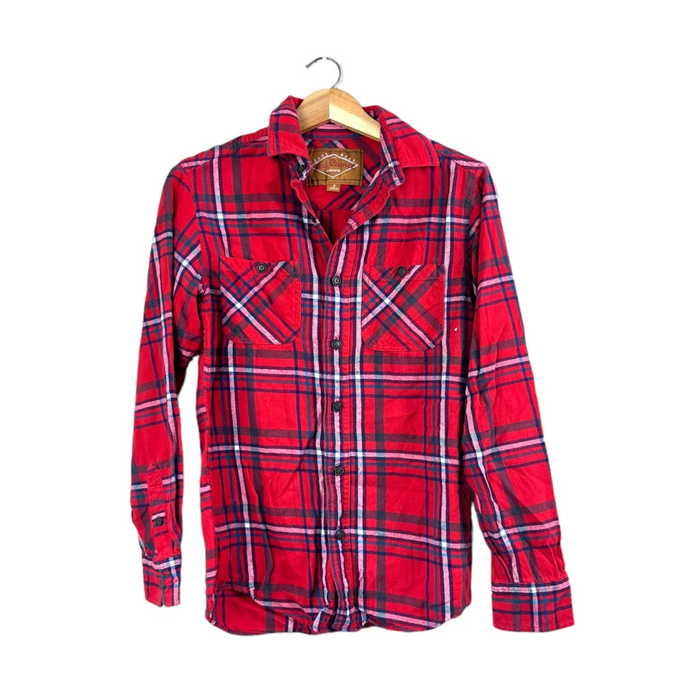 Men's Red Camel Red Flannel Button Up Shirt S
